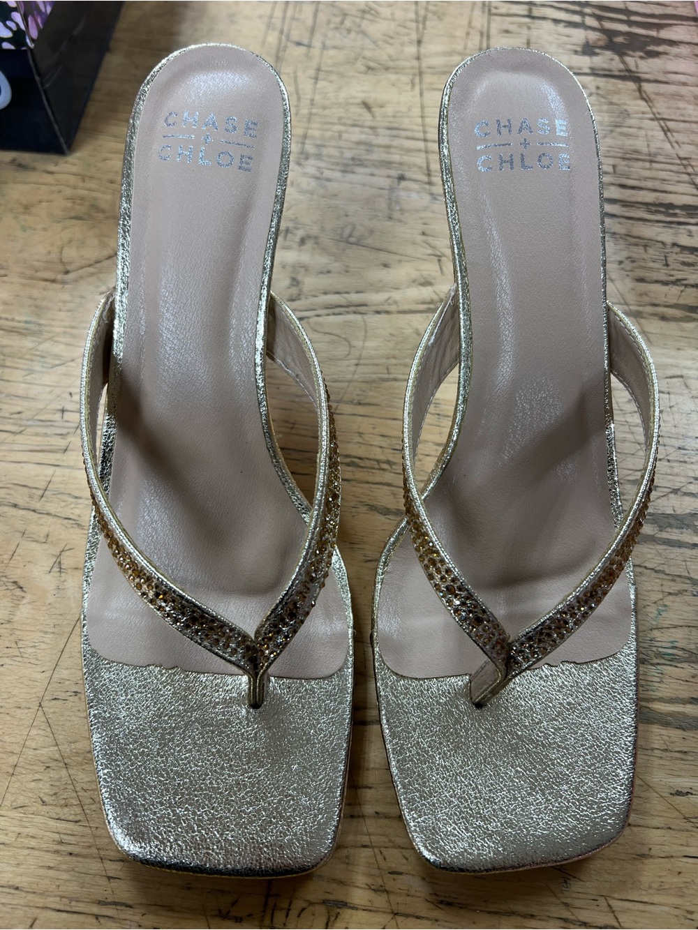 Chase + Chloe Metallic Gold Jeweled Thong Sandals